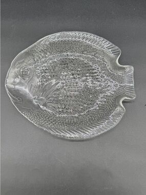 Arcoroc France Pressed Glass Fish Dish Plate Vintage 70s